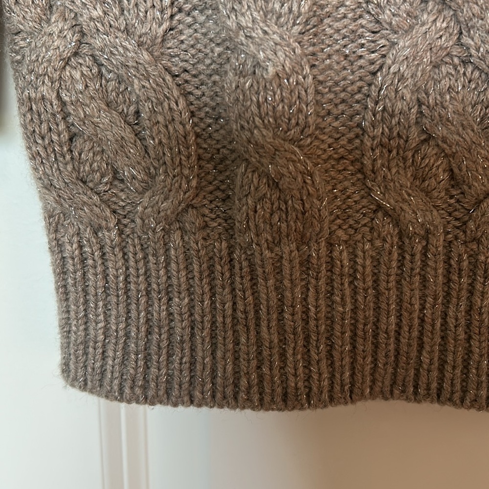 EUC Loft dove gray cable knit sweater size MP wool blend with silver threads - Picture 7 of 8